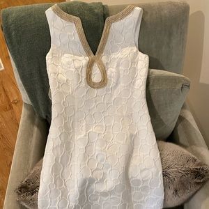 BNWT White Floral Lilly Dress with Gold Threading